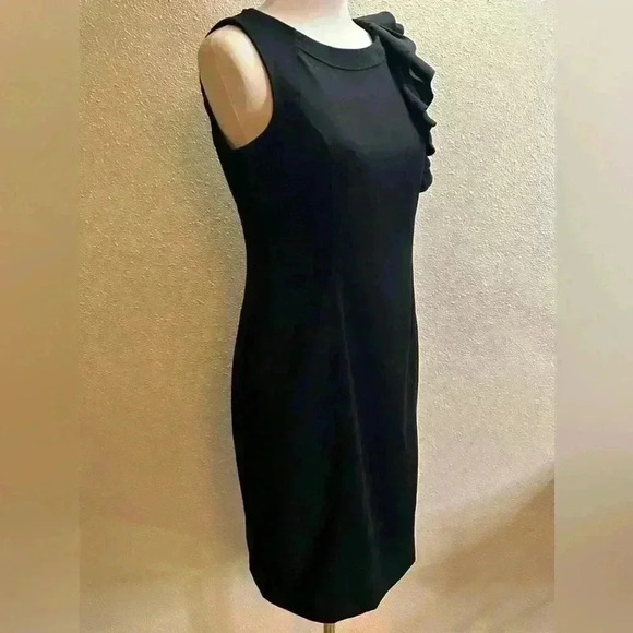 Calvin Klein Black Ruffle Shoulder Sheath Dress Size 6 - Picture 5 of 5